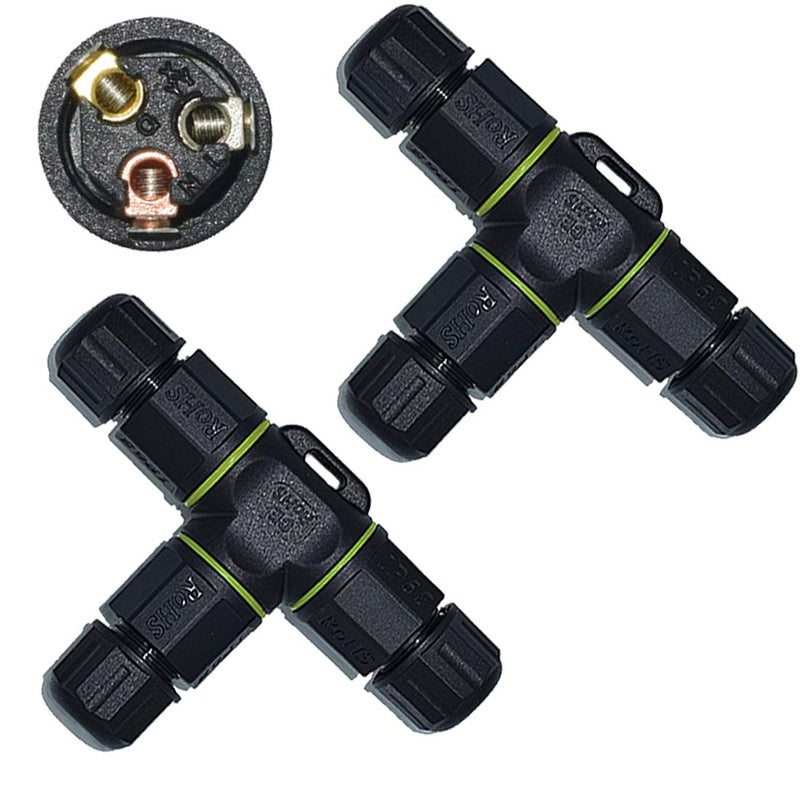 ELifeApply 3 Way Junction Box IP68 Waterproof Electrical Junction Box 2 Pin/3 Pin/4 Pin Outdoor Cable Connector for Underground/Outdoor Ã˜ 4.5mm-10mm, Shielded Field Installable - 3Pin - Image 1